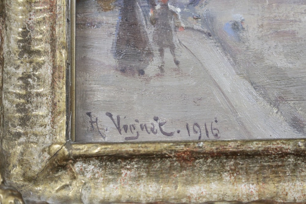 Henri Vognet (1857-1920), pair of oils on board, French street scenes, signed and dated 1916, 39 x 31cm